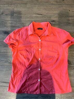 Ann Taylor Coral-Pink Short Sleeve Button-Down Blouse